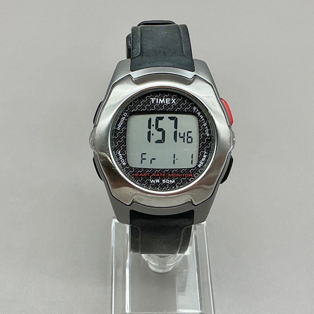 Timex Watch Mens T5K470 Health Touch Heart Rate Monitor Digital 42mm NEW BATTERY